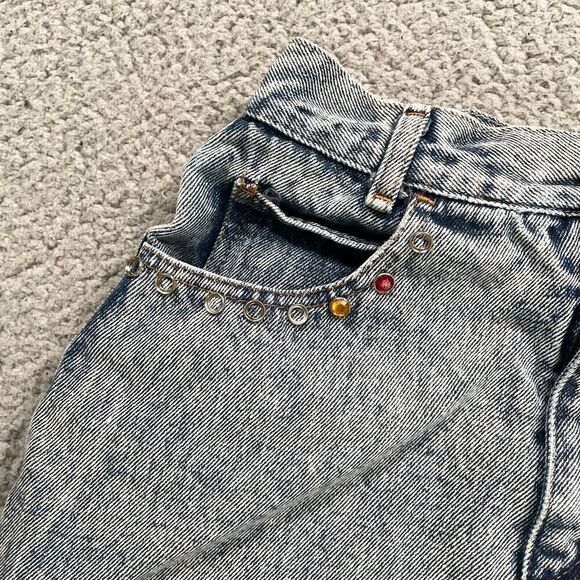 Vintage Jean Skirt Women's Denim No problem jeweled Acid Wash Size 3/4 - Picture 2 of 8